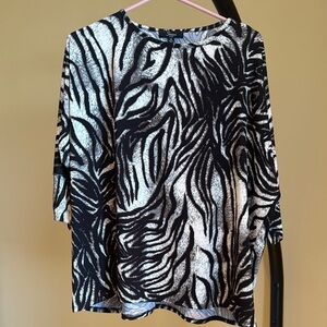 Cream Black Graphic Three Quarter Sleeve Blouse